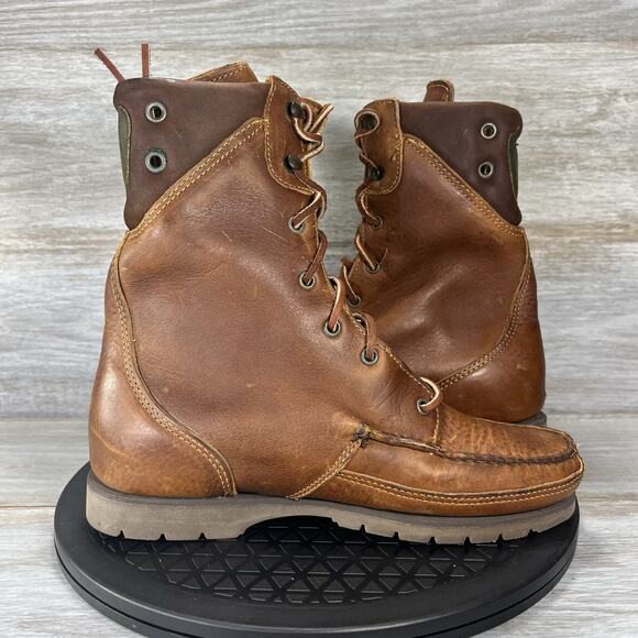 Vintage Timberland Women’s work Brown Two tone Leather Moc Toe Boots Size 7.5 - Picture 9 of 10